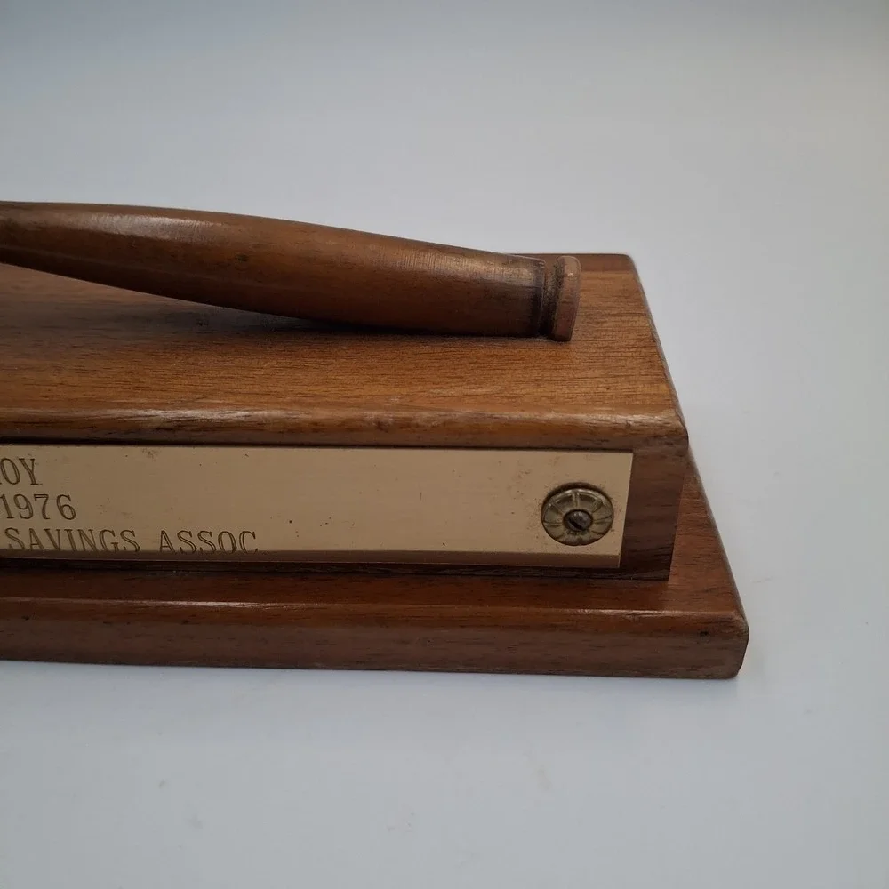 Vintage 1976 Wooden Gavel Display Base Plaque Award Presentation Judge Mallet
